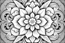 create a detailed mandala with floral patterns and geometric shapes incorporating flowing lines and symmetrical design
