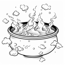 image with black lines on a white background illustrating a witchs cauldron bubbling with potions for coloring in large basic shapes coloring book style no solid fill ample white space for easy coloring ideal for kids enhanced line clarity