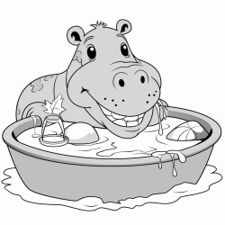 a hippo in a bathtub drinking a margarita