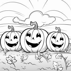 pumpkin patch with smiling pumpkins