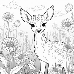 baby deer in a field of sunflowers