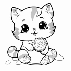 coloring page for childrena kitten eating a rainbow cookie