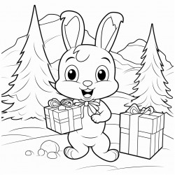 cute bunny carrying gift boxes forest in background