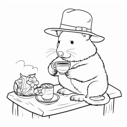 a rat in a cowboy hat having a tea party with a capybara wearing cowboy boots