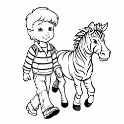 a boy walk on zebra