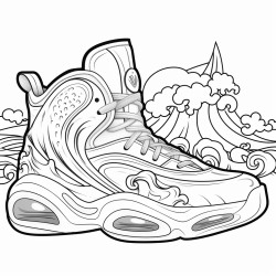 a basketball shoe inspired by the ocean with waves and sea creatures