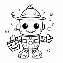 happy robot halloween with candy simple