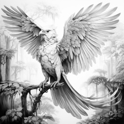 un hada con alas volando alrededor de un bosque magico
