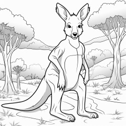 kangaroo wearing a black belt in the forest
