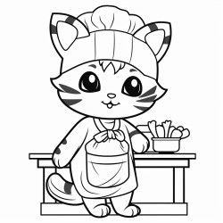 cute cat wearing a chef hat in the kitchen