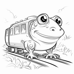 frog riding a train