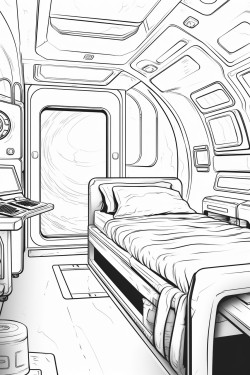 space ship cabin c bed with screens with desk space futuristic detail