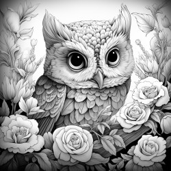 baby elephant baby owl in sunflower and roses