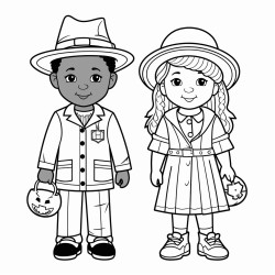 create a halloween page with 2 african american kids in career costumes