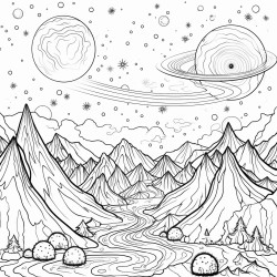 a cosmic landscape with towering mountains floating islands and alien flora