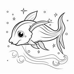 a catfish with a cometshaped tail swimming in a cosmic pond