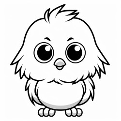colouring black and white image of a cute chick  tiny wings oversized head with a small tuft of hair