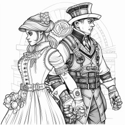 steampunk couple holding hands