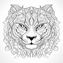 a coloring page with a tigers head and ornate patterns