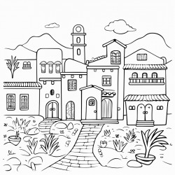 pueblo con fincas de caf y su iglesia