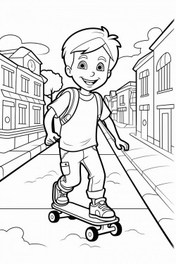 young boy and gir skateboarding through town