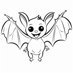 a simple bat flying with its wings spread wide smiling