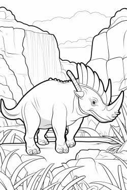triceratops near waterfalls eating plants