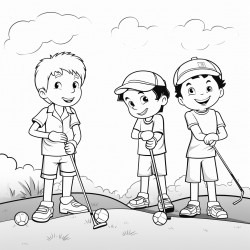 3 kids golfing