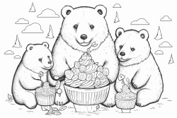 family of bears with a mom dad older brother and 2 younger sisters eating ice cream