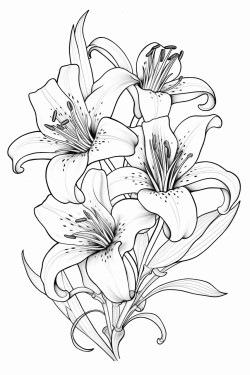 3 lilies coloring pages with intricate pattern inside of it no color no shading
