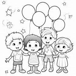 a classroom of happy students with candy and balloons