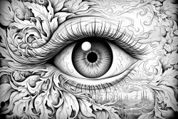 mystical eyeball with cool colors and shapes