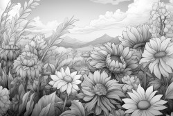 purple field of flowers with blue sky and close