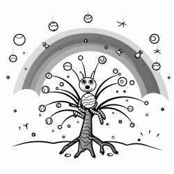 cartoon spider tree rainbow and bee