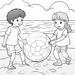kids on the beach play with beach ball