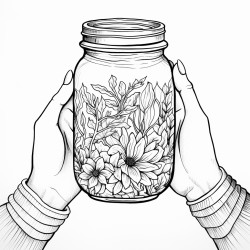 close up of a coffee in a mason jar holding by two hands