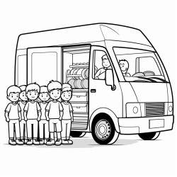 workers of different shapes and sizes  with polo shirts on loading a van