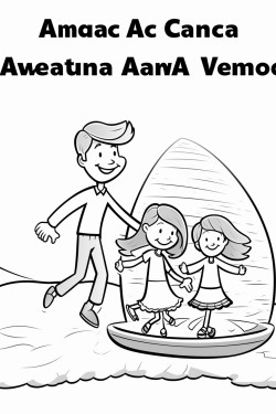 draw a friendly avocado family at the beach with one avocado surfing on a wave while another builds a sandcastle