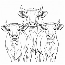 three cows one with horns