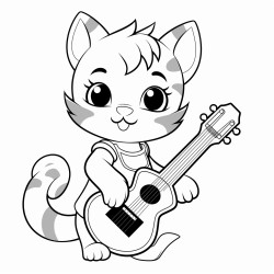 a kitten playing a guitar