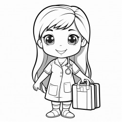 a cute nurse carrying first aid kit bold and easy white background