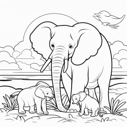 elephant and monkey watching the sunset