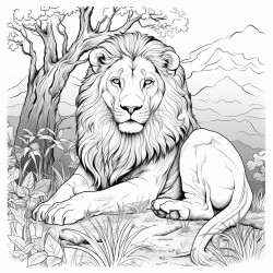 a majestic lion resting under a tree in the savannah