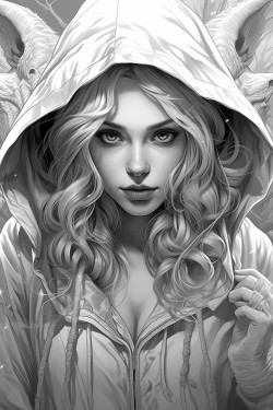 tiefling with hooves anime style with a long dress and a longer robe with a hood long wavy hair