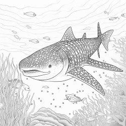 a serena whale shark amidst vibrant patterns inside of it coloring book no color no shading medium line ultra detailed