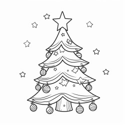 a large christmas tree with ornaments tinsel and a star on top