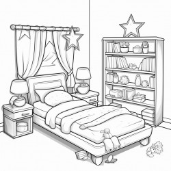 kids bedroom with toys books bed