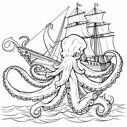 cracken octopus ravaging a ship and eating sailors