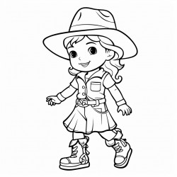 little girl wearing an overall dress with cowboy boots and hat playing outside
