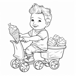 a baby on a skateboard with an ice cream cone